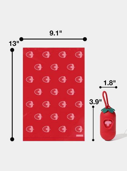 Strawberry Poop Bags & Dispenser Set