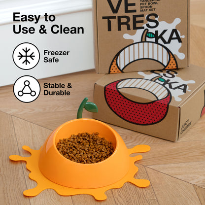 Juicy Tangerine Pet Bowl, Spoon & Mat Set
