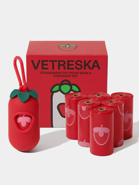 Strawberry Poop Bags & Dispenser Set