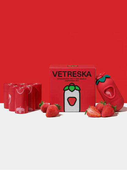 Strawberry Poop Bags & Dispenser Set