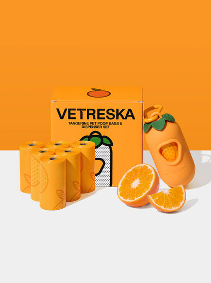 Tangerine Poop Bags & Dispenser Set