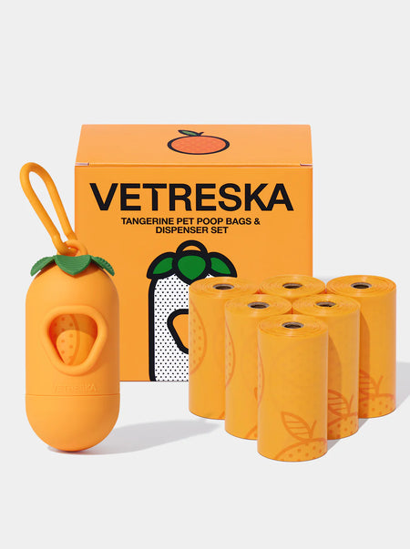 Tangerine Poop Bags & Dispenser Set